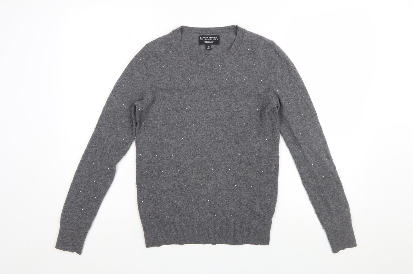 Banana Republic Women's Grey Beaded Merino Wool Crew Neck Jumper XS
