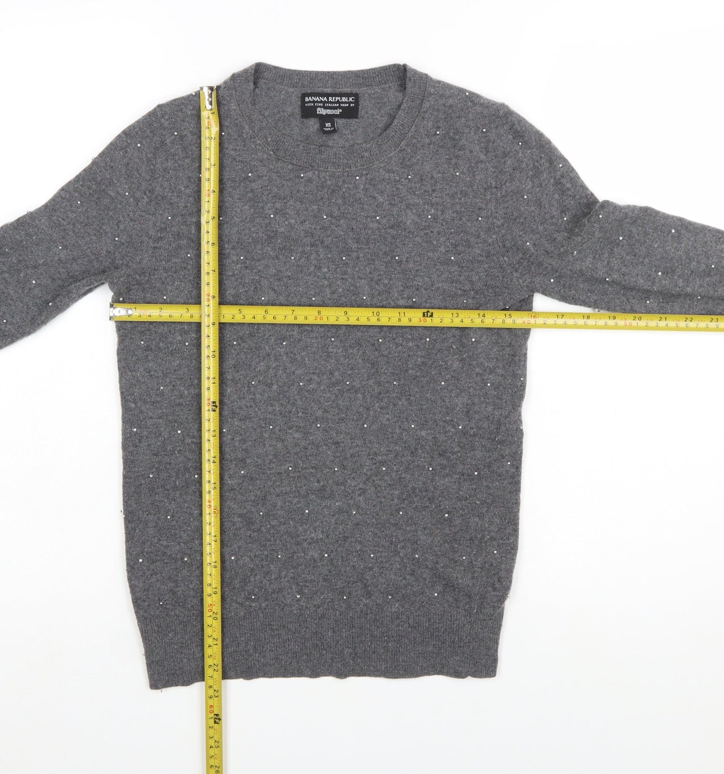 Banana Republic Women's Grey Beaded Merino Wool Crew Neck Jumper XS