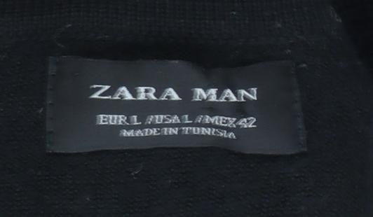 Zara Man Black Collared Henley Jumper Size L Wool Blend