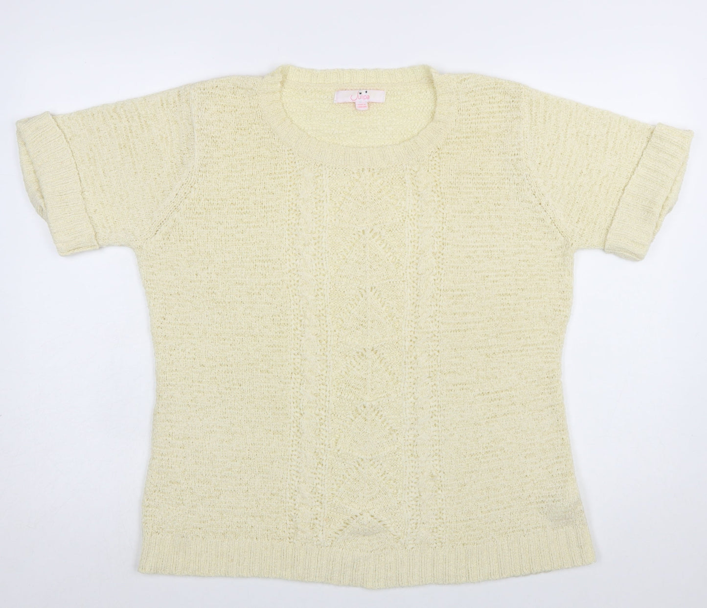 Julipa Women Beige Short Sleeve Open Knit Pullover Jumper Size 16/18