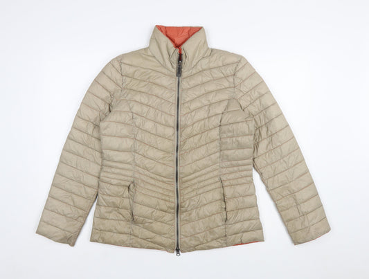 Barbara Lebek Women Beige Puffer Jacket Size 10 Quilted Mid-Length