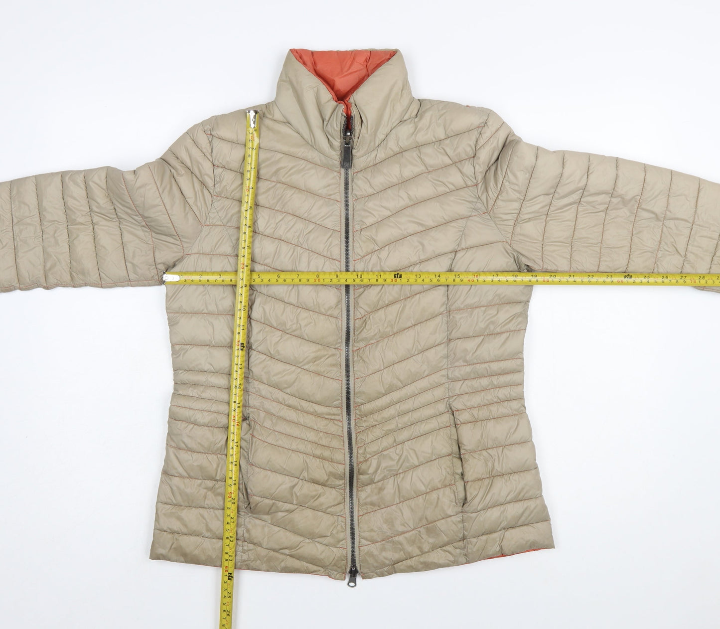 Barbara Lebek Women Beige Puffer Jacket Size 10 Quilted Mid-Length