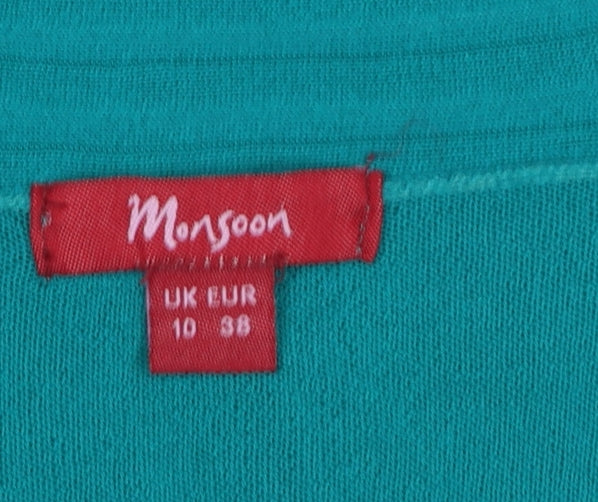 Monsoon Women Green Wrap Knit Long Sleeve V-Neck Blouse Size 10