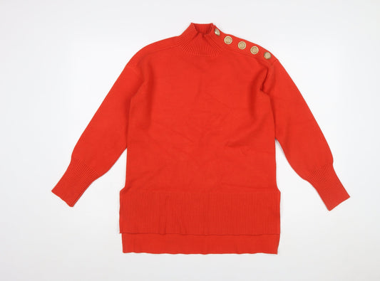 River Island Women's Red Mock Neck Button Detail Jumper Size S