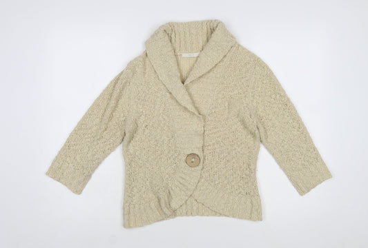 Marks and Spencer Women Beige Wool Blend Chunky Knit Cardigan UK 14