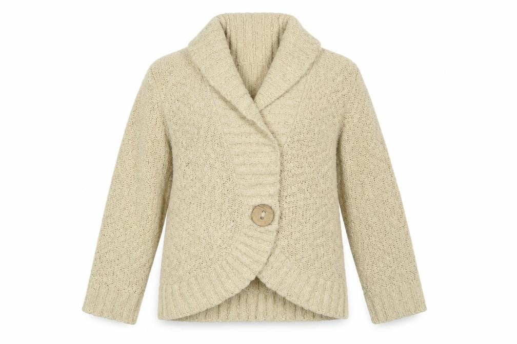 Marks & Spencer Women Beige Wool Blend Chunky Knit Cardigan UK 14