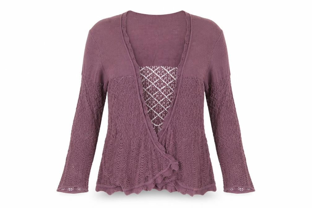 Laura Ashley Women Purple Open Knit Cardigan UK 10