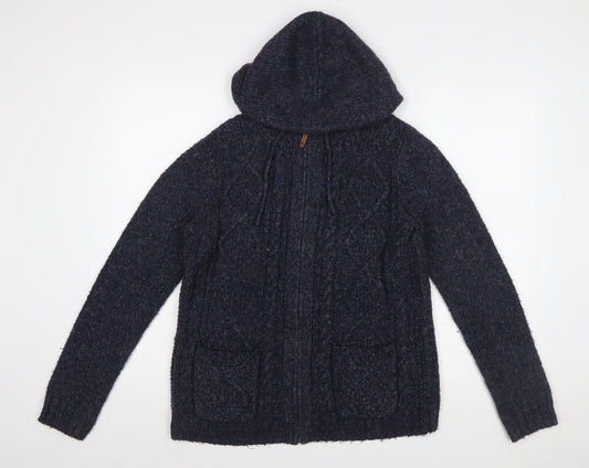 Fat Face Women's Navy Hooded Cable-Knit Full Zip Cardigan Size 12