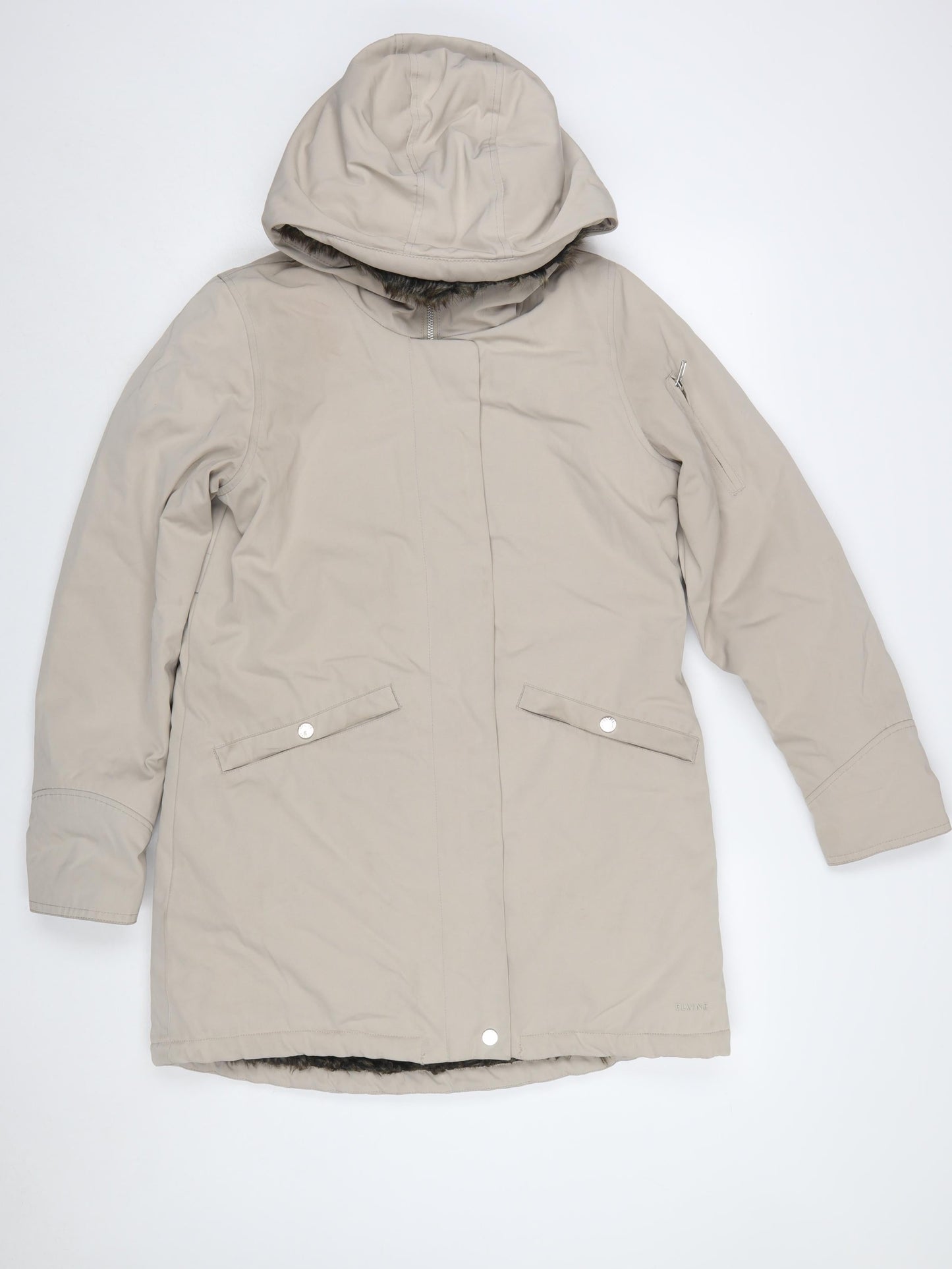 Elvine Womens Beige Long Hooded Parka Coat Size S