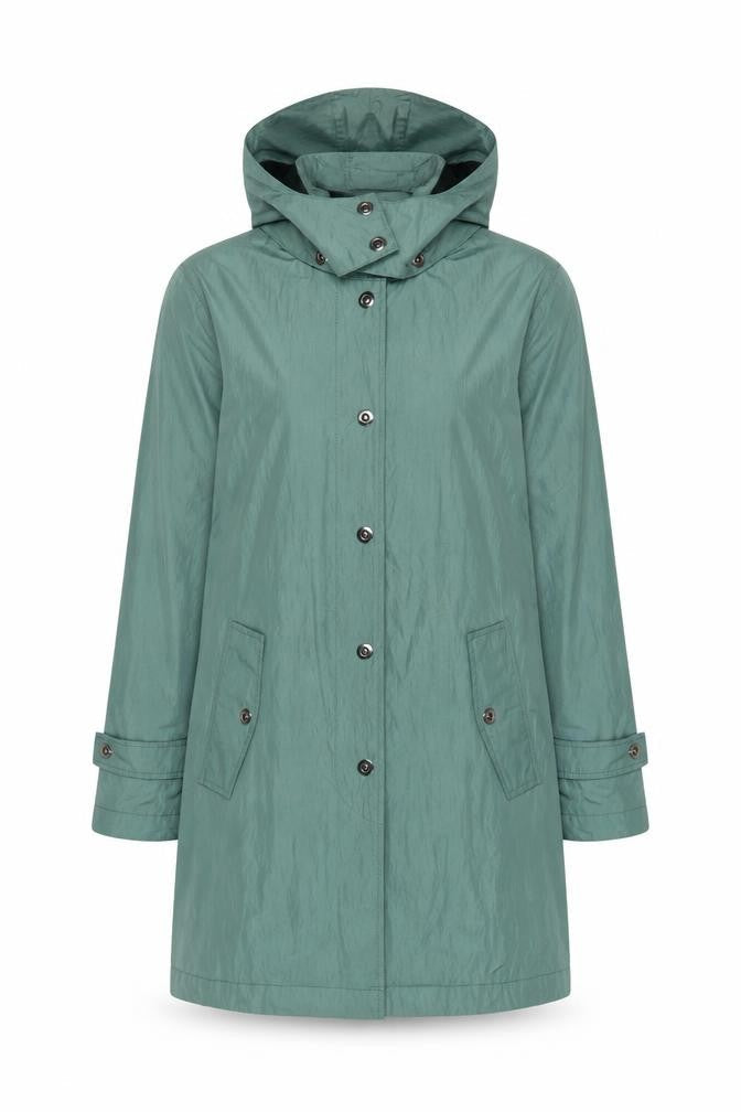 Four Seasons London Women's Green Hooded Long Rain Coat Size L