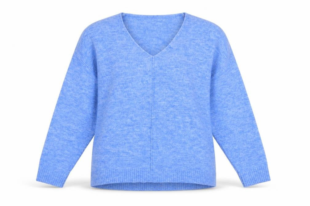 H&M Women Blue V-Neck Pullover Jumper Size M Relaxed Fit Wool Blend