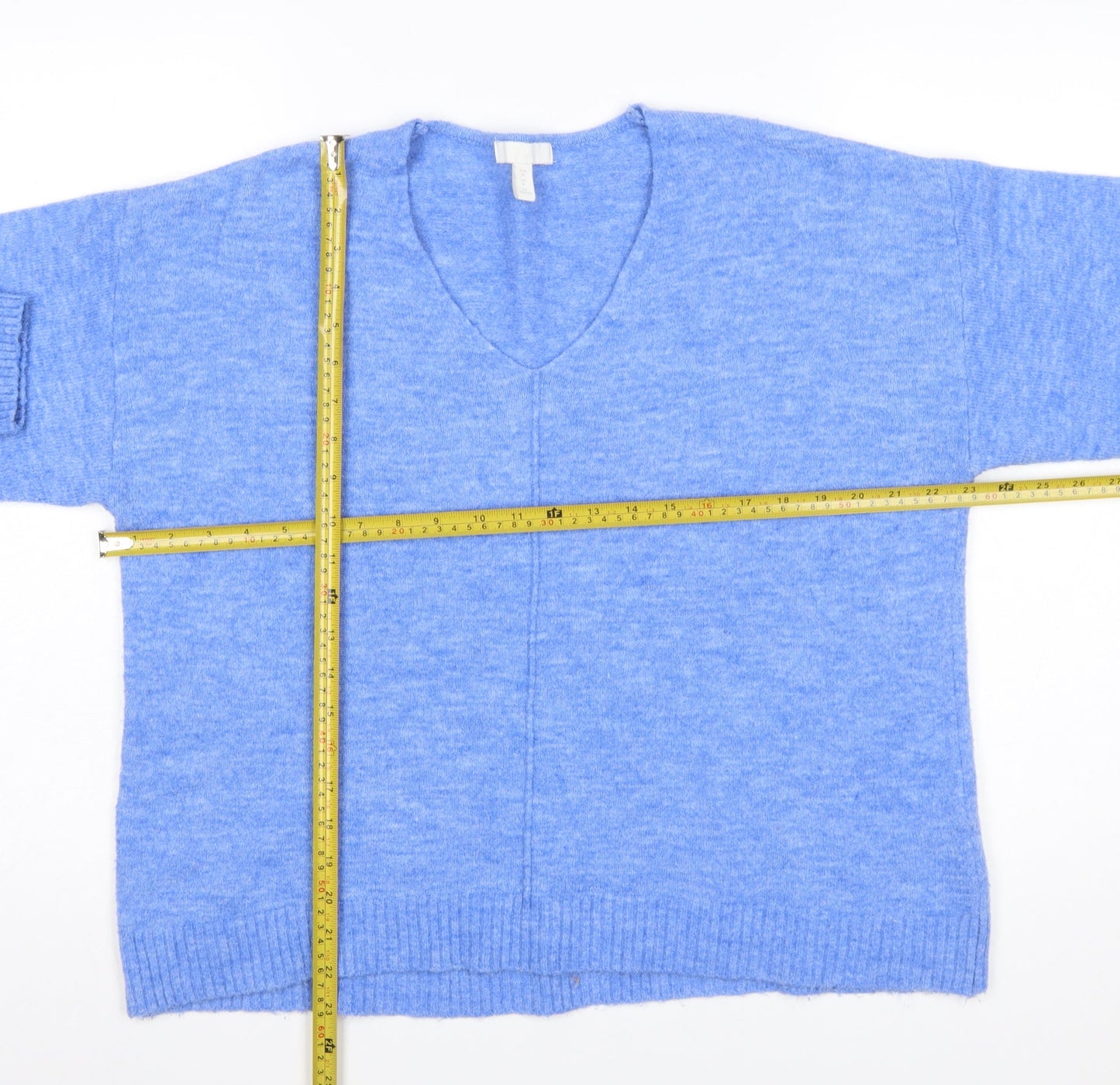 H&M Women Blue V-Neck Pullover Jumper Size M Relaxed Fit Wool Blend