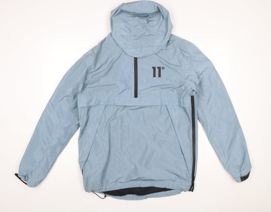 11 Degrees Men Blue Hooded Windbreaker Jacket Size M