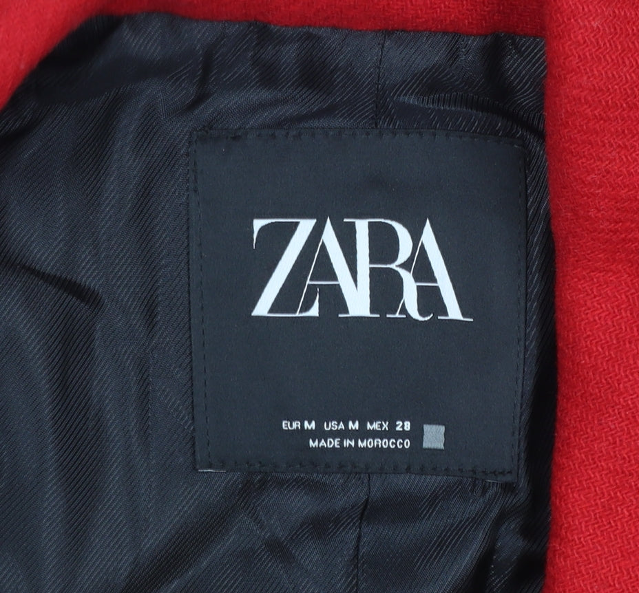 Zara Women Red Wool Blend Long Overcoat Size 12 Classic Style