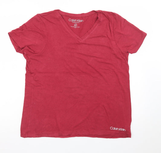 Calvin Klein Men's Red V-Neck Cotton T-Shirt L Lightweight