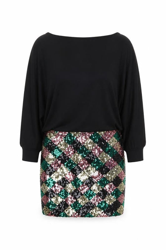 Phase Eight Women Black Sequin Geometric Bodycon Dress Size 16