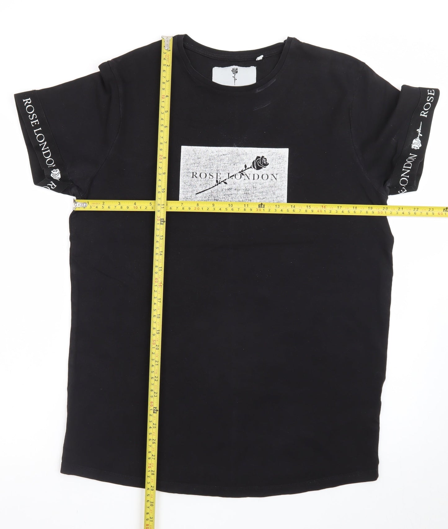 Rose London Men's Black Slim Fit Logo Graphic T-Shirt M