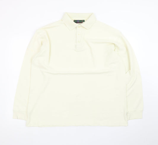 Glenmuir Men’s Ivory Long Sleeve Cotton Polo Shirt Size L