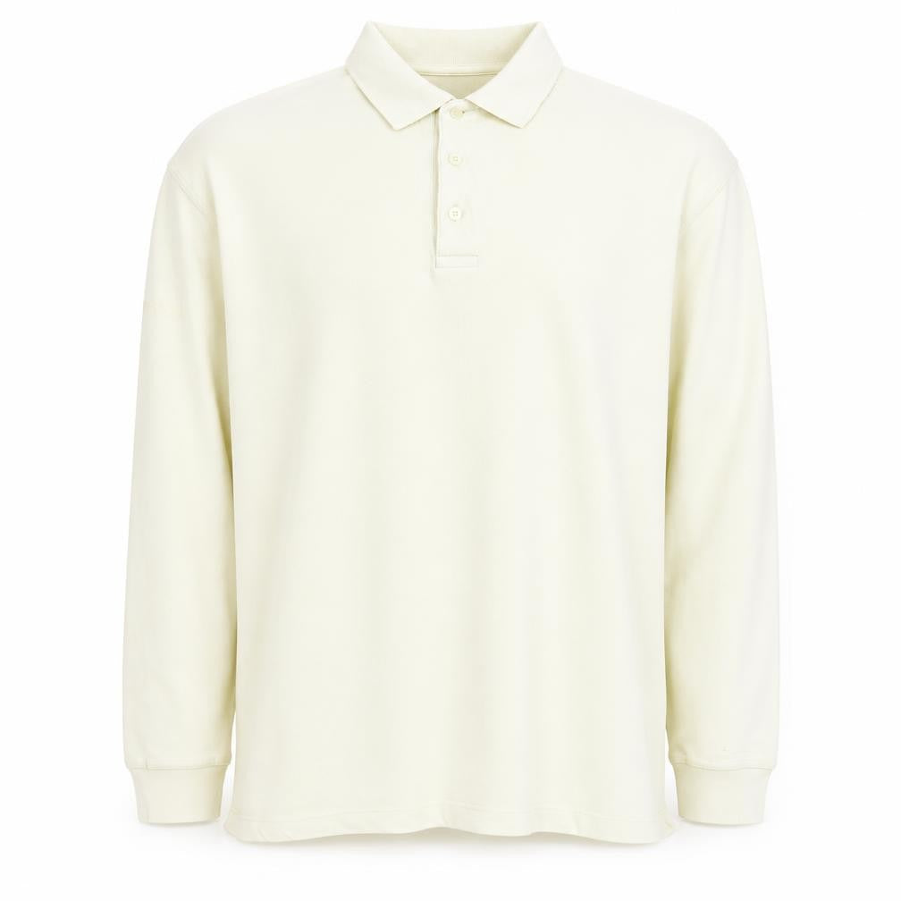 Glenmuir Men’s Ivory Long Sleeve Cotton Polo Shirt Size L