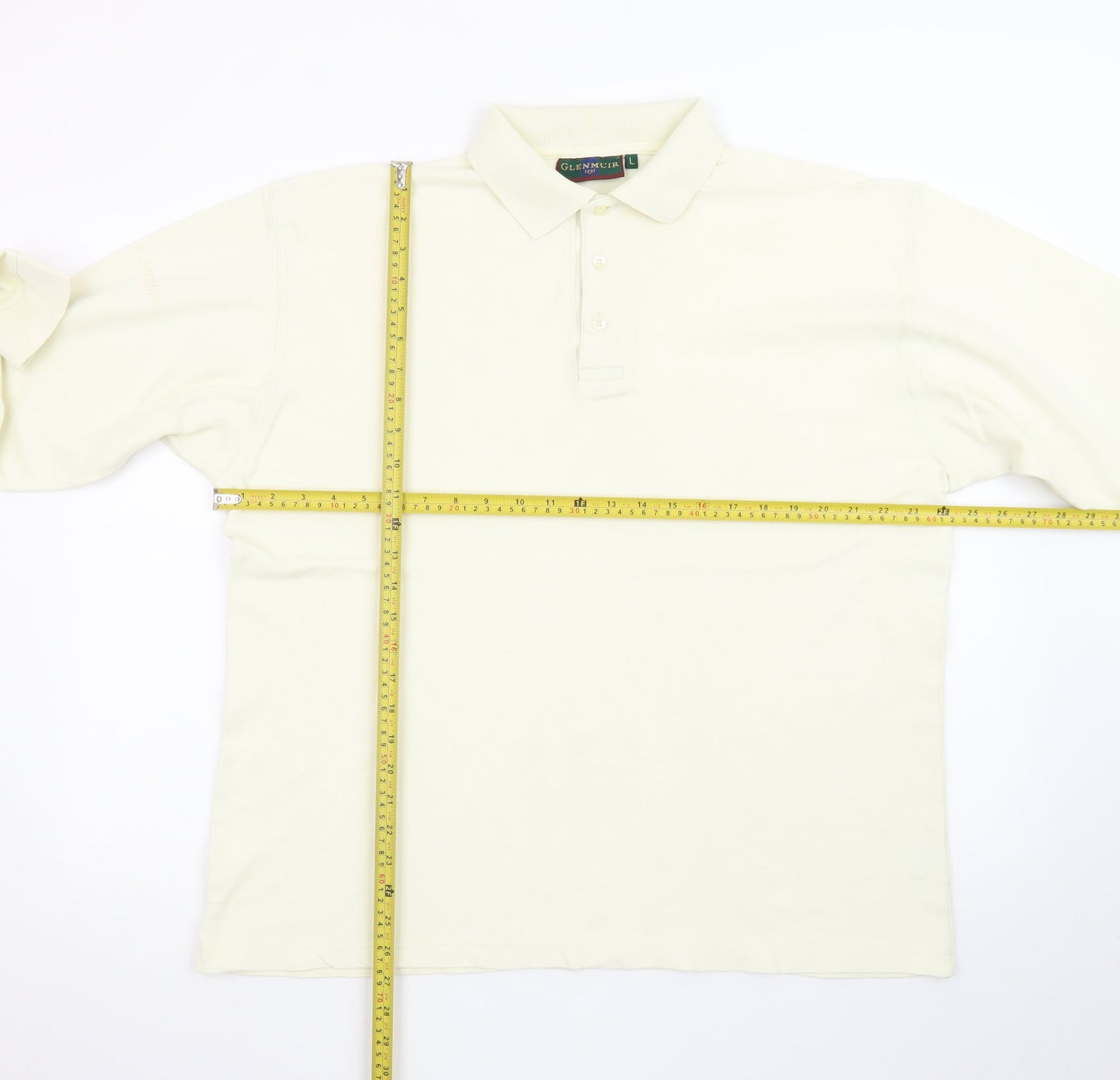 Glenmuir Men’s Ivory Long Sleeve Cotton Polo Shirt Size L