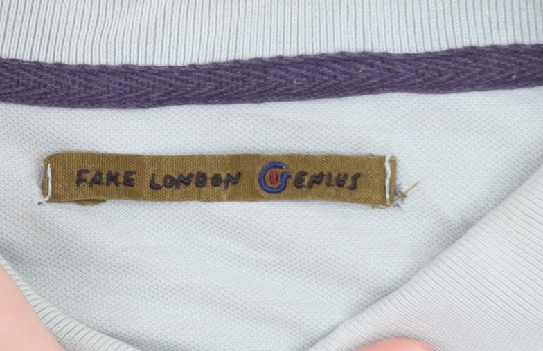 Fake London Genius Men's Blue Polo Shirt Size M 100% Cotton Logo Detail