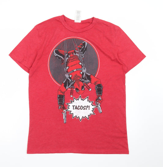 Marvel Men’s Red Deadpool Comic Graphic T-Shirt Size S
