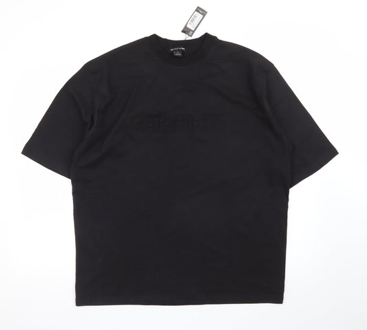PrettyLittleThing Men's Black Cotton Crew Neck Regular Fit T-Shirt M