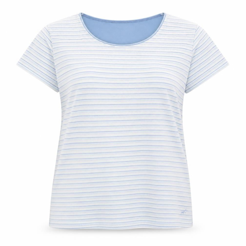 Dash Women Blue Striped Cotton T-Shirt Size 16