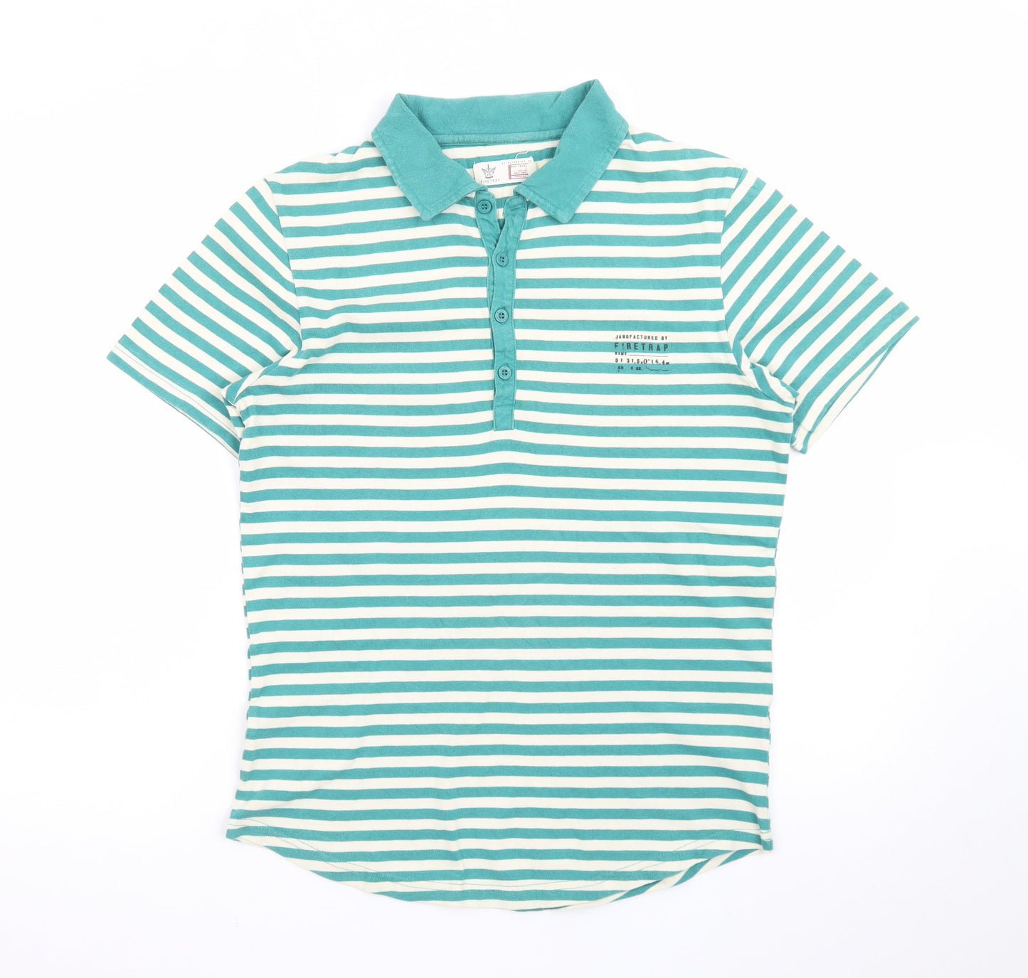 Firetrap Men's Green Striped Cotton Polo Shirt M