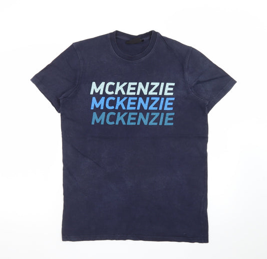McKenzie Men's Blue Graphic Logo Crew Neck Short Sleeve T-Shirt Size S