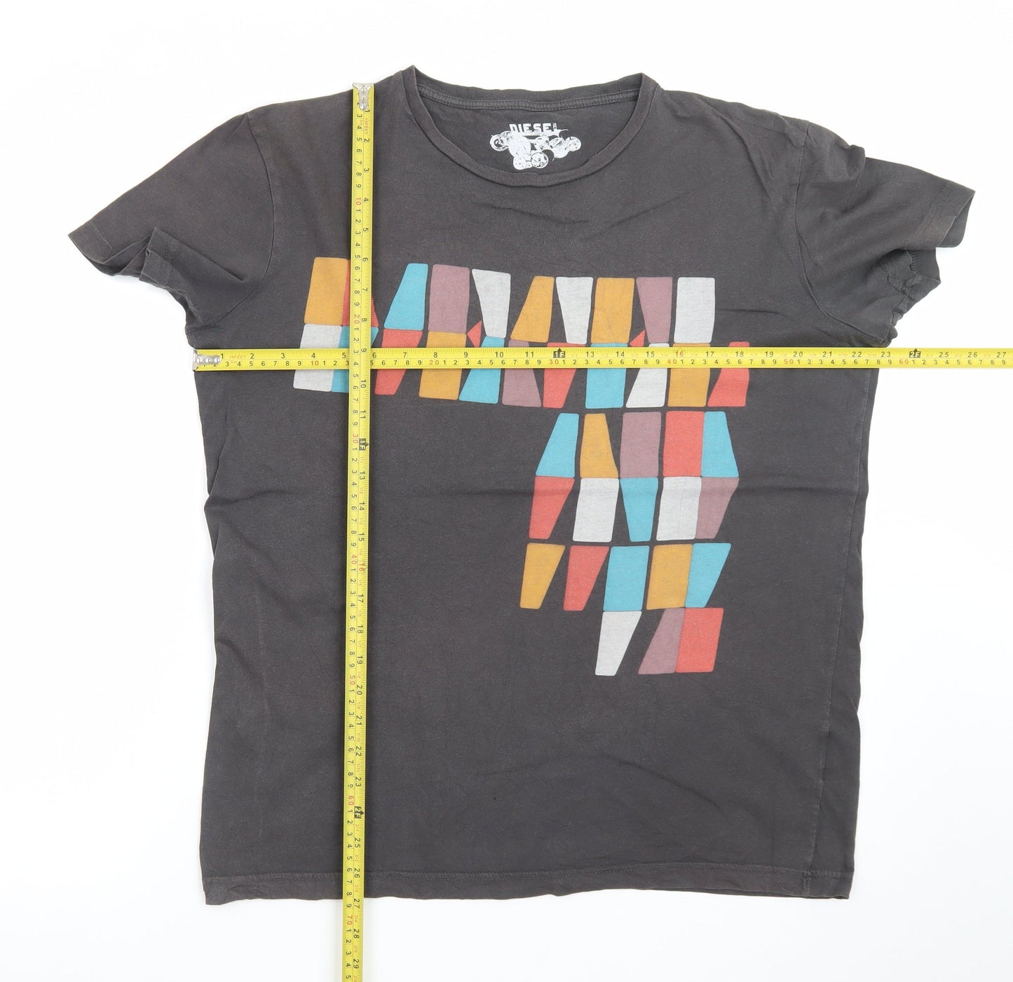 Diesel Men’s Black XL Retro Graphic Short Sleeve Cotton T-Shirt