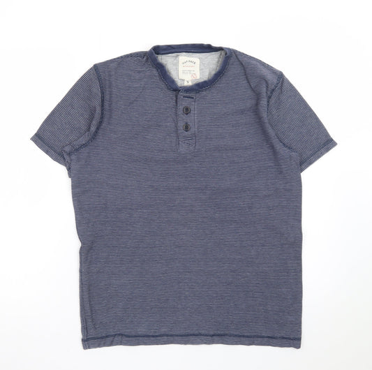 Fat Face Women Blue Striped Henley T-Shirt Size S Cotton