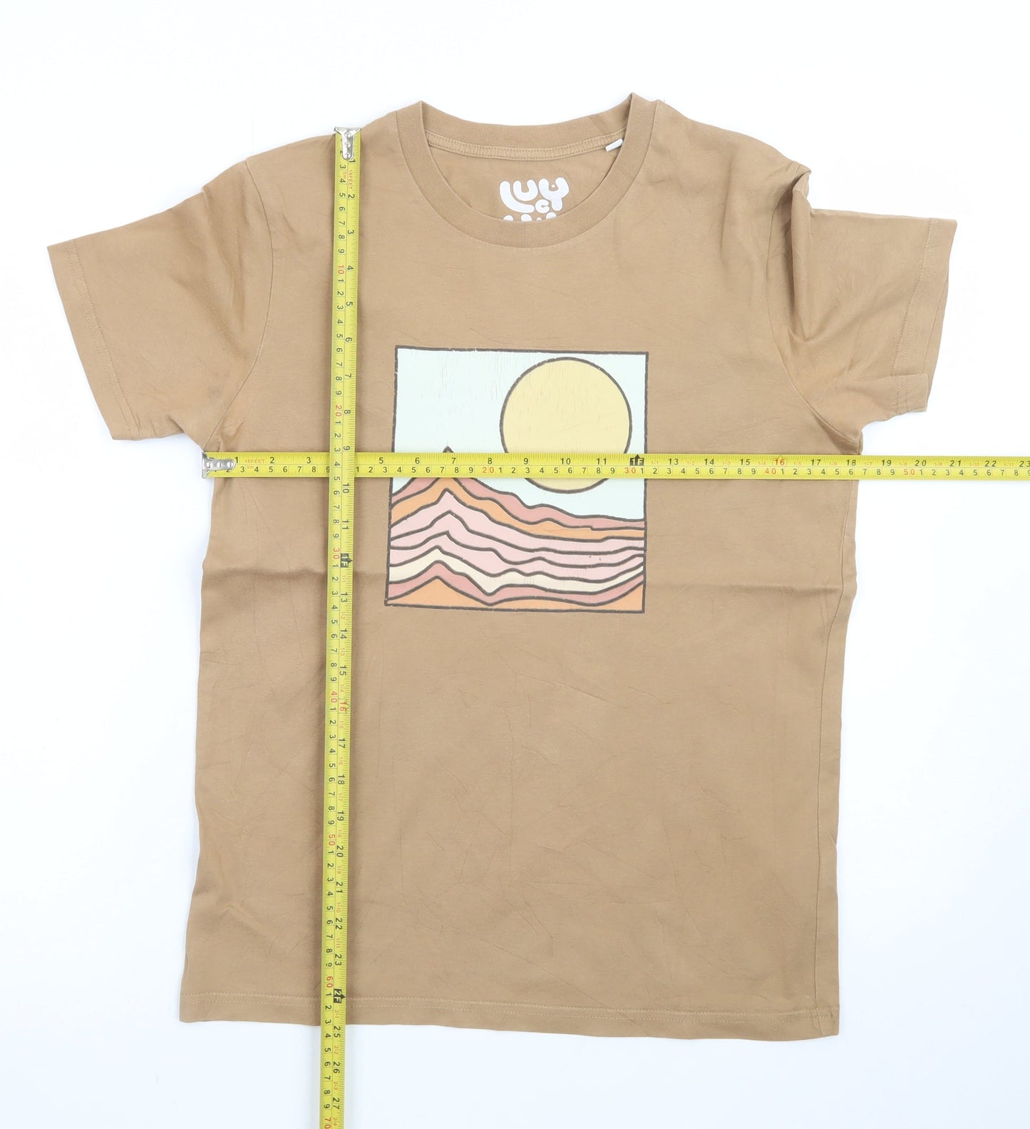 Lucy & Yak Men's Beige Graphic Print Organic Cotton T-Shirt XS