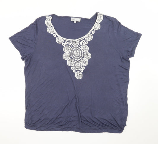 Rogers + Rogers Women's Blue Crochet Neck Viscose T-Shirt Size 22