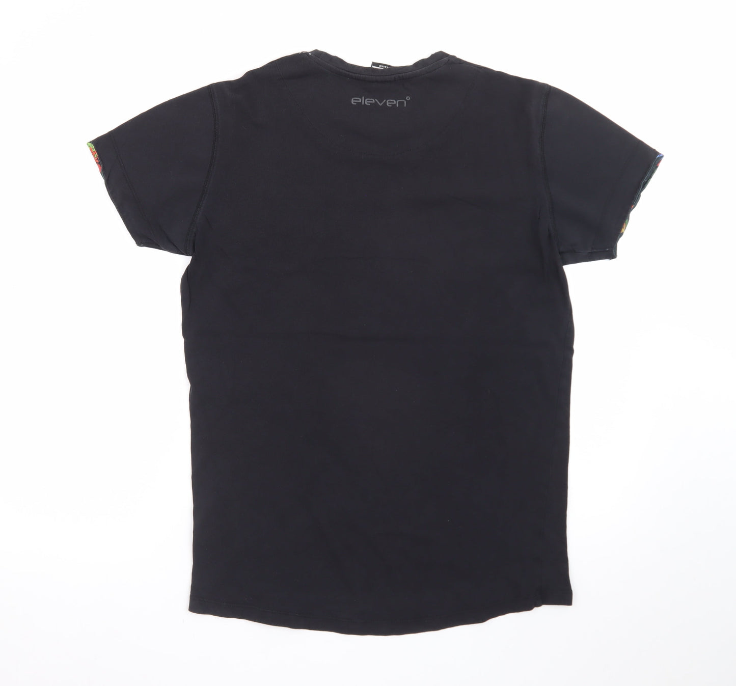 11 Degrees Men's Black Floral Trim Crew Neck Slim T-Shirt Medium