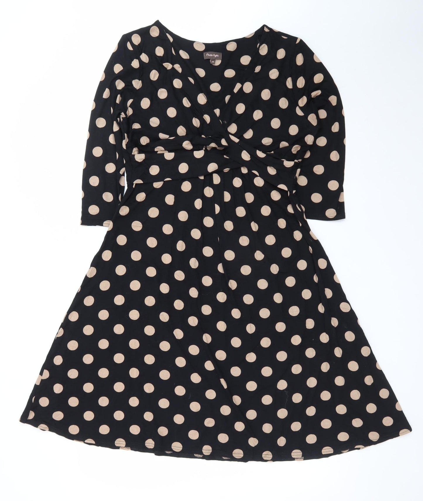 Phase Eight Women Black Polka Dot Size 14 A-Line Jersey Dress