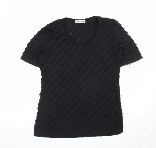 Bassini Women’s Black Size 12 Short Sleeve Ruffle Stretch Top