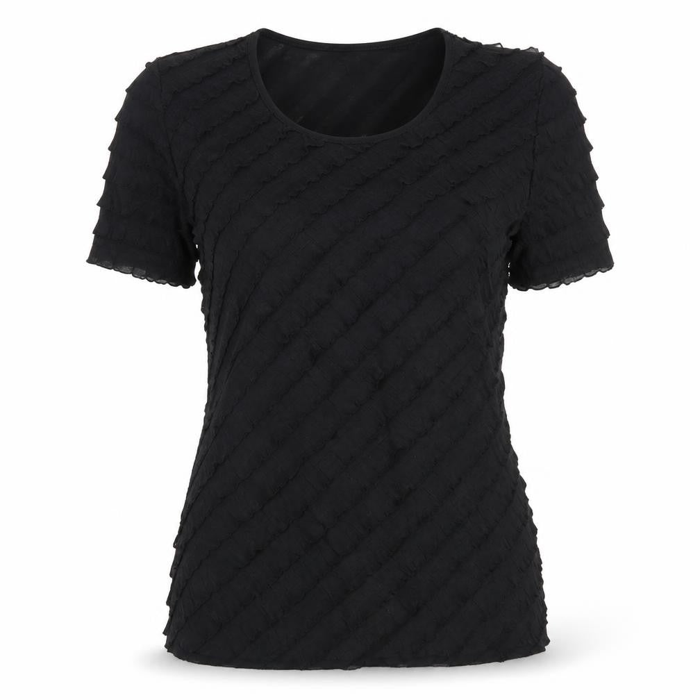 Bassini Women’s Black Size 12 Short Sleeve Ruffle Stretch Top