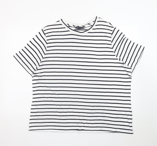Marks and Spencer Womens White Striped Relaxed Fit Short Sleeve T-Shirt Size 22