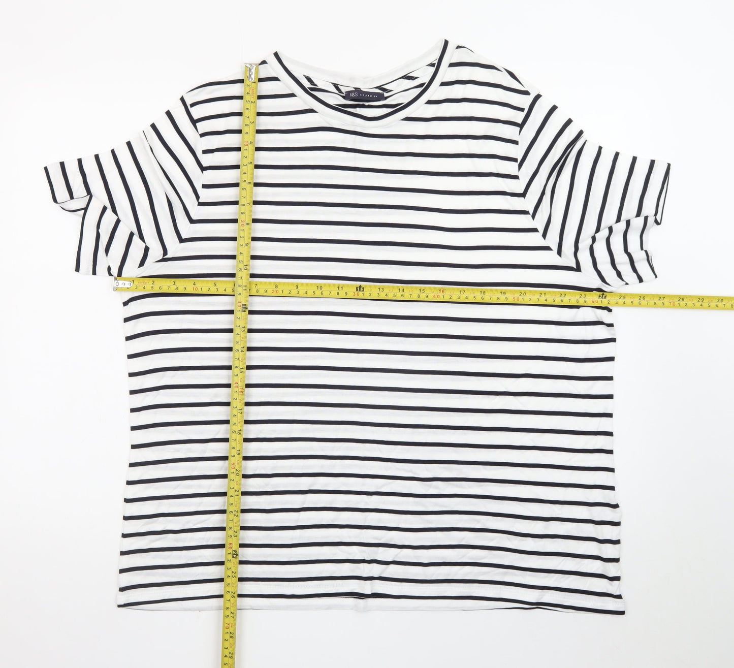 Marks and Spencer Womens White Striped Relaxed Fit Short Sleeve T-Shirt Size 22