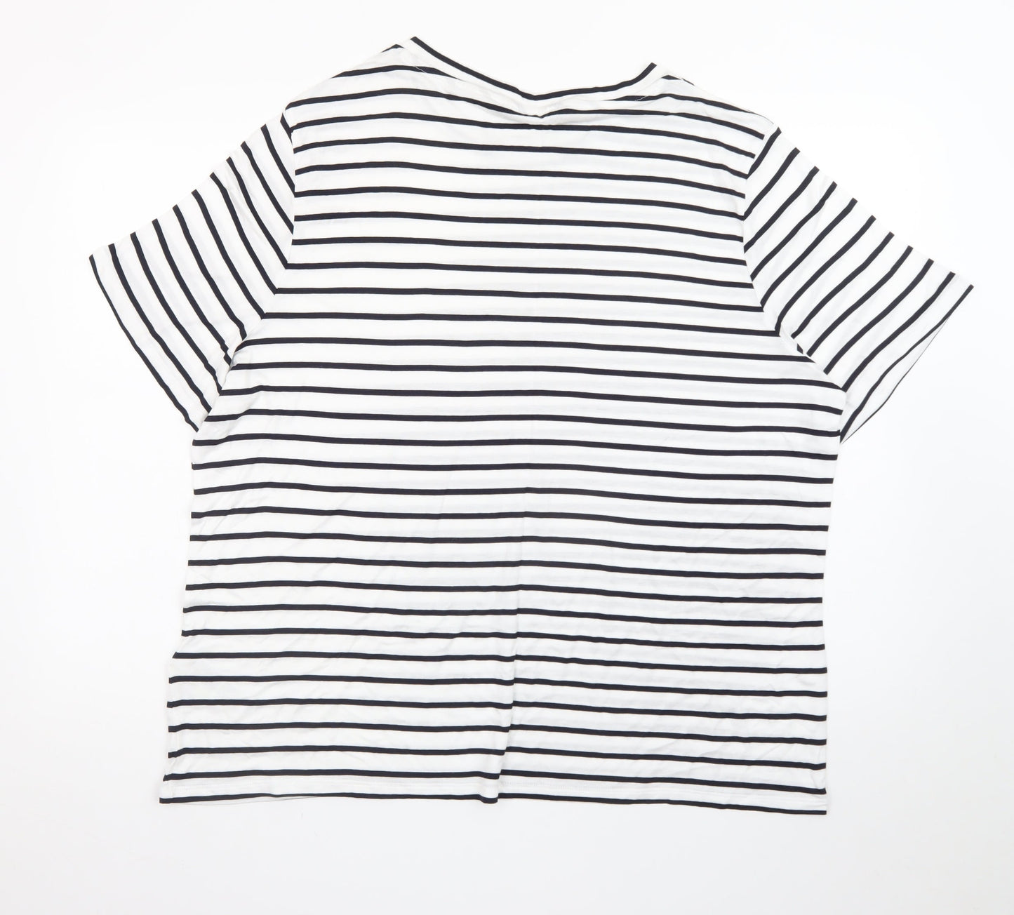 Marks and Spencer Womens White Striped Relaxed Fit Short Sleeve T-Shirt Size 22