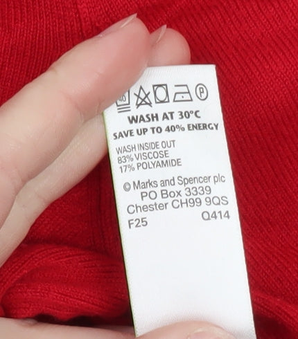 Marks and Spencer Women’s Red Cardigan Size 16 Crew Neck Knit