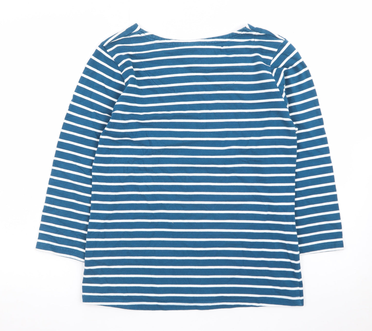 Crane Equestrian Women Blue Striped 3/4 Sleeve Cotton Top UK 8-10