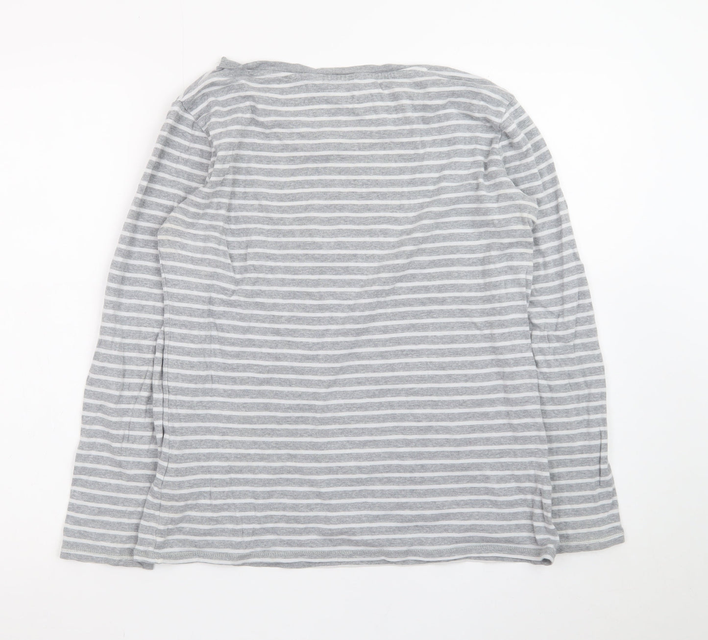 Marks and Spencer Womens Grey Striped Long Sleeve Cotton T-Shirt Size 14