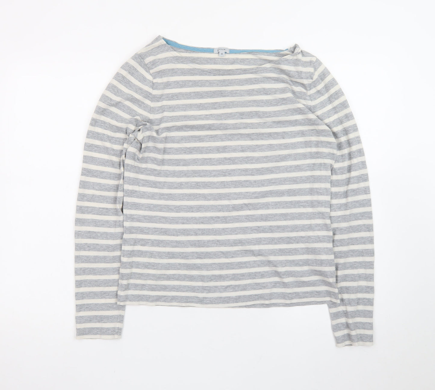Jigsaw Womens Grey Striped Long Sleeve Cotton Boat Neck Top M