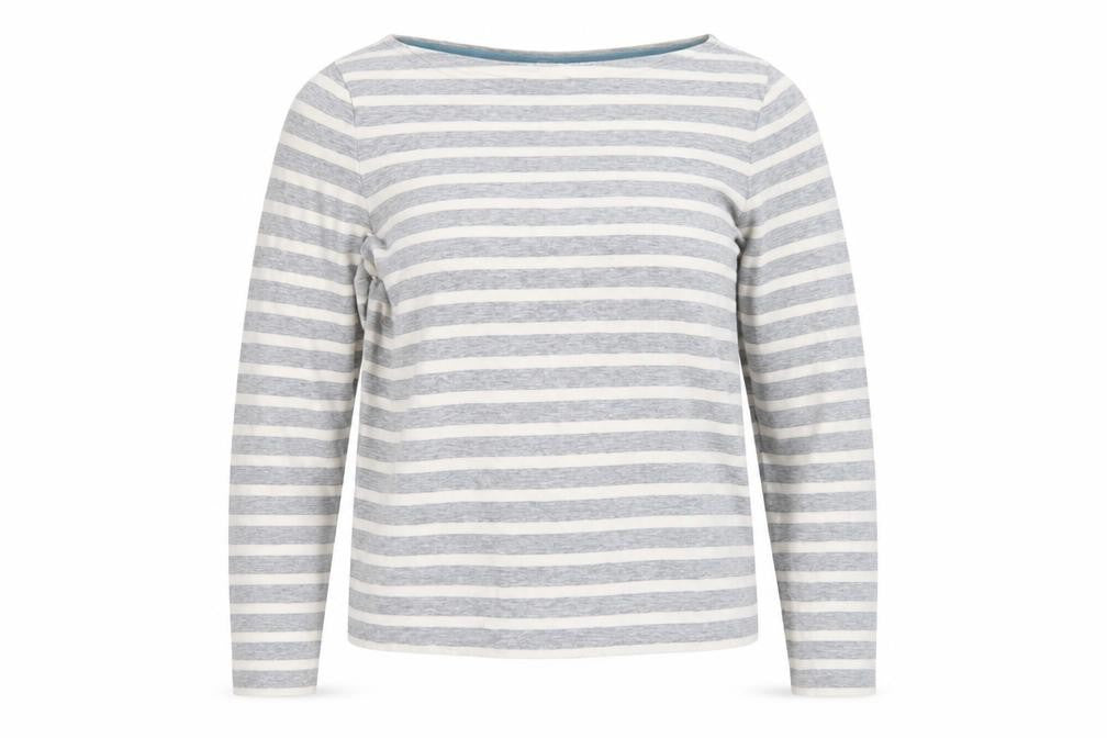 Jigsaw Womens Grey Striped Long Sleeve Cotton Boat Neck Top M