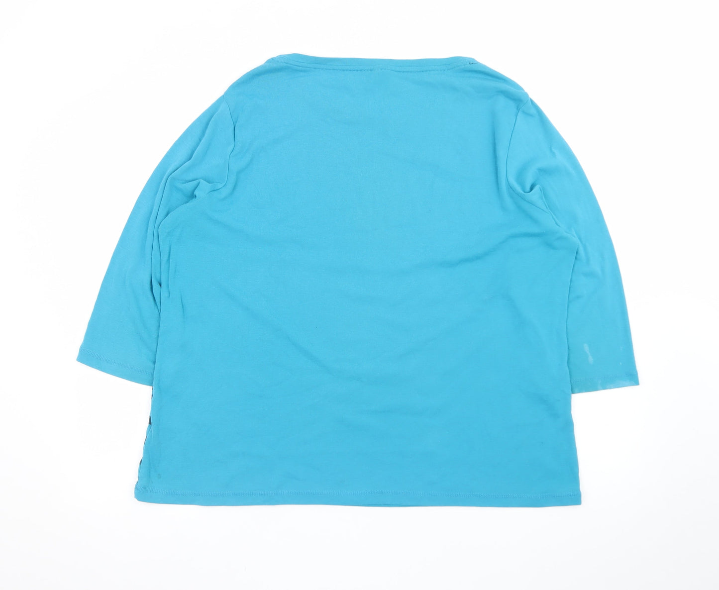 Bm Women's Blue Floral 3/4 Sleeve Cotton T-Shirt XL