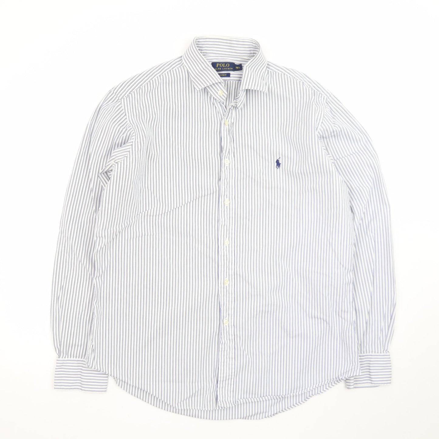 Ralph Lauren Men’s Blue Striped Custom Fit Button-Down Shirt 16.5