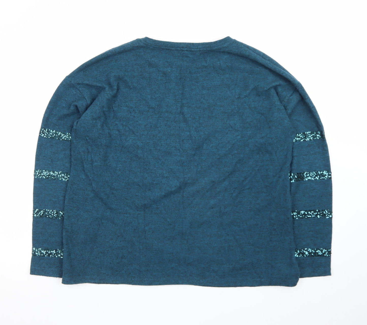 M&Co Women Blue Sequin Stripe Knit Pullover Jumper Size 16