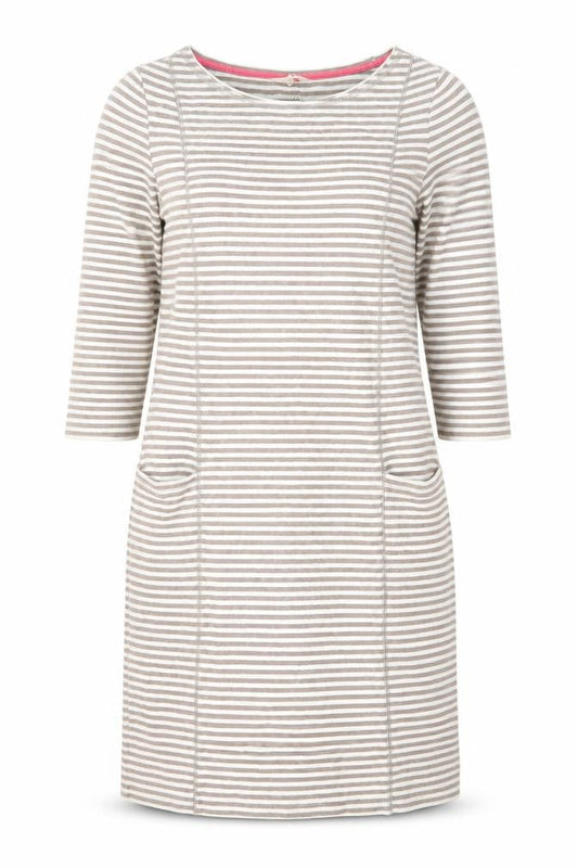 White Stuff Women Grey Striped Shift Dress Size 10 Cotton Stretch